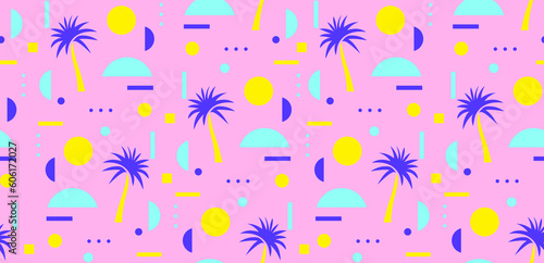 Modern Palm Trees Seamless Vector Pattern. Simple Tropical Design ideal for Textile, Wrapping Paper. Jungle Print with Hand Drawn Palms on a Light Pink Background.Hawaii Style Print. Rgb Vivid Colors.