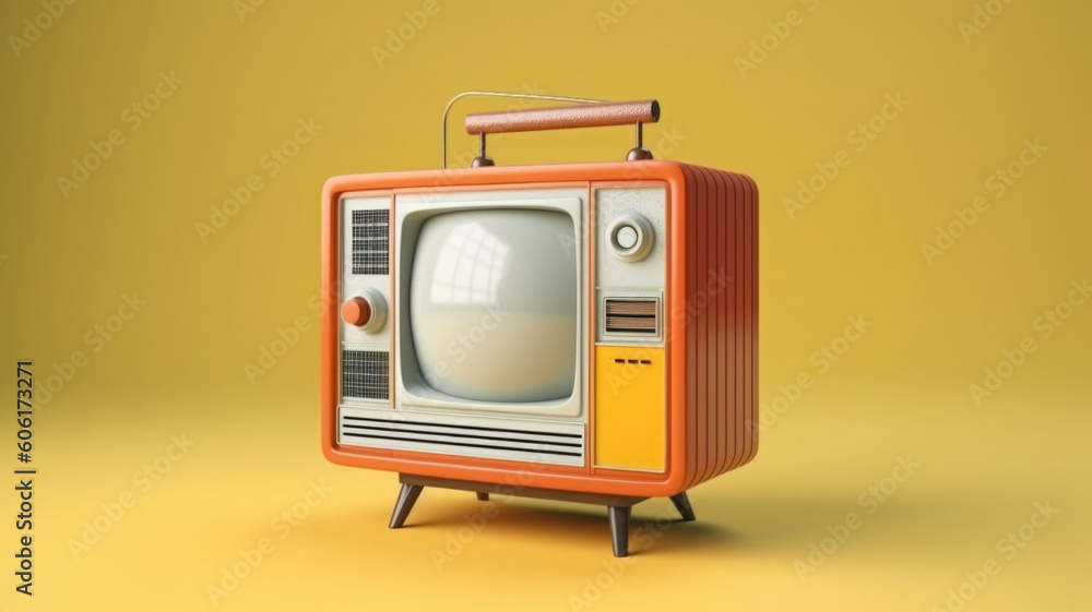 Retro old television on colored background. Minimal style. Created with Generative AI Retro old television on colored background. Minimal style. Created with Generative AI