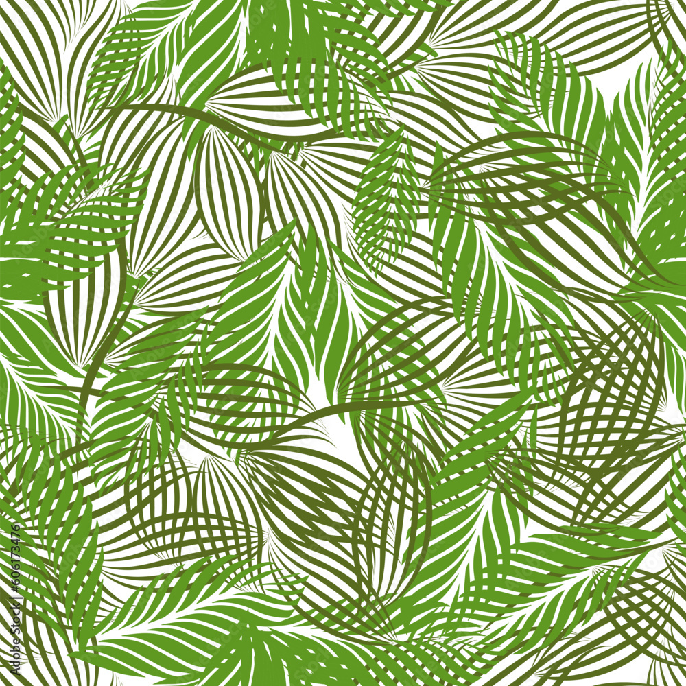 Seamless pattern green graphic tree leaves. Vector illustration