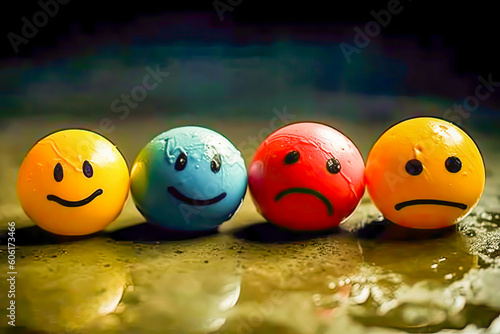 balls with emoticons of sadness and happiness. Concept of mood change. generative ai