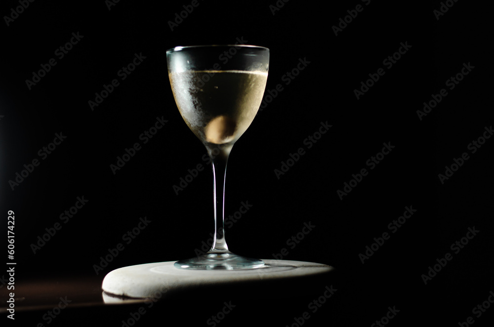 dry martini with black background