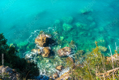 Beautiful crystal clear water in the sea of Lerici, Liguria, Italy