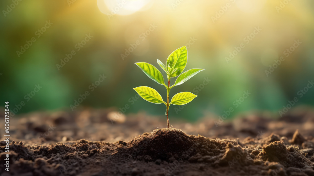 Young plant on a blurred background by Generative AI Young plant on a blurred background by Generative AI
