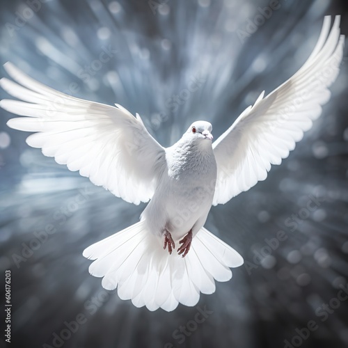 Diamond Dove in Flight, Wings Spread in Freedom