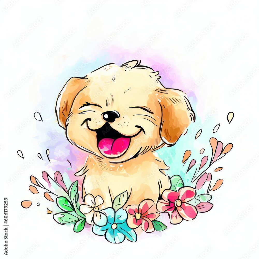 Poppy Dog in Whimsical Watercolor, Generative AI Poppy Dog in Whimsical Watercolor, Generative AI