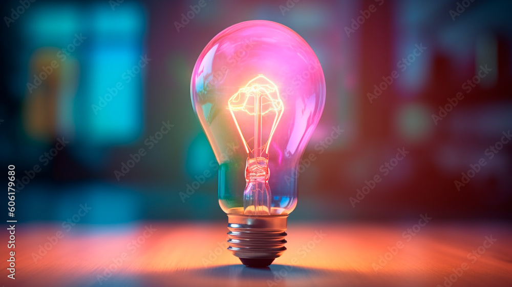 a colorful glowing idea bulb lamp, visualization of brainstorming, bright idea and creative thinking. Generative AI a colorful glowing idea bulb lamp, visualization of brainstorming, bright idea and creative thinking. Generative AI