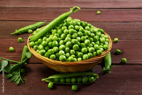 fresh green peas vegetable in basket
