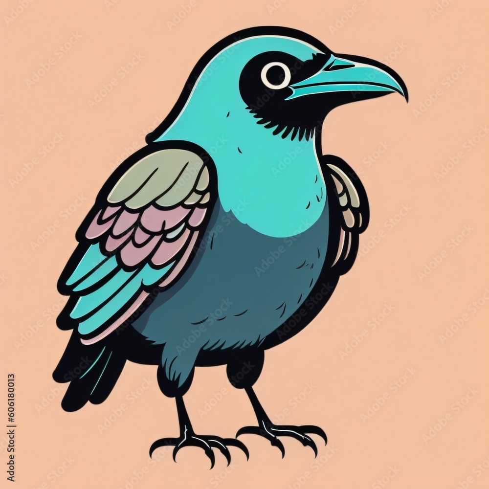 Fototapeta premium illustration of a bird crow on a branch