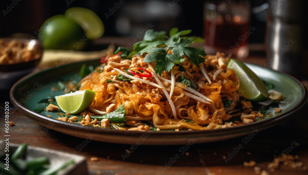 Gourmet seafood meal with fresh vegetables and spices generated by AI Gourmet seafood meal with fresh vegetables and spices generated by AI
