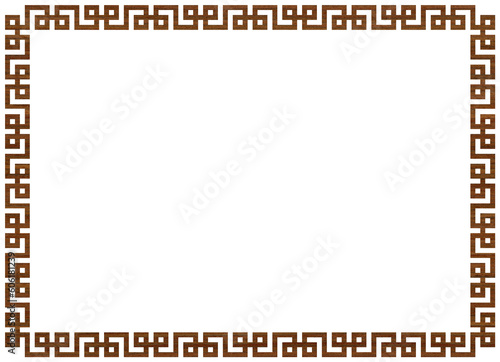 Greek frame ornaments, meanders. Square meander border from wooden walnut repeated Greek motif Vector illustration