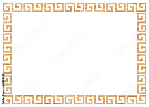 Greek frame ornaments, meanders. Square meander border from wooden oak repeated Greek motif Vector illustration