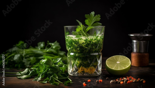 Organic mojito garnished with fresh green herbs generated by AI