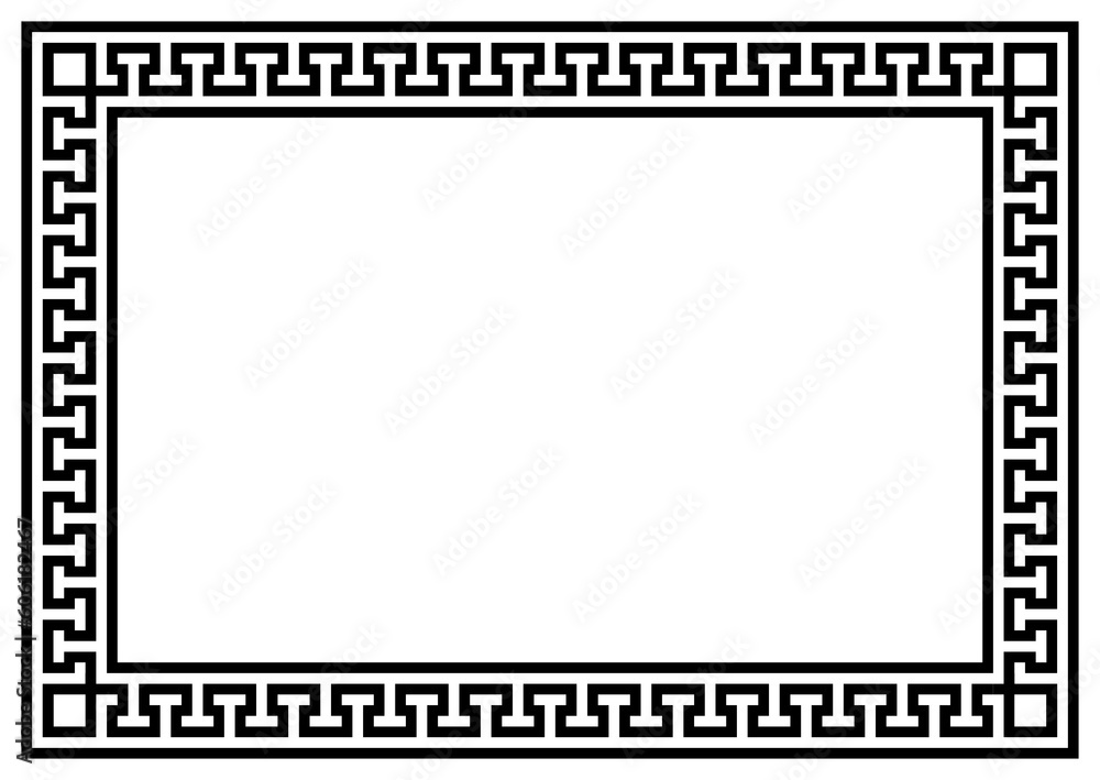 Greek frame ornaments, meanders. Square meander border from a repeated Greek motif Vector illustration
