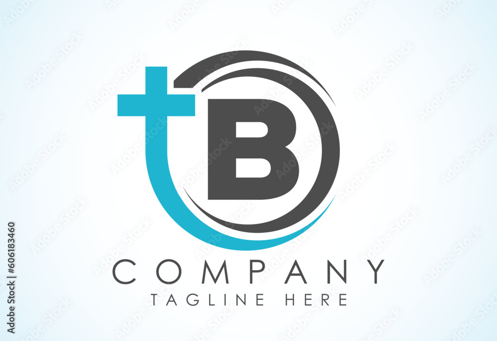 English alphabet B with church logo sign. Christian sign symbols. The cross of Jesus logo for christian church English alphabet B with church logo sign. Christian sign symbols. The cross of Jesus logo for christian church