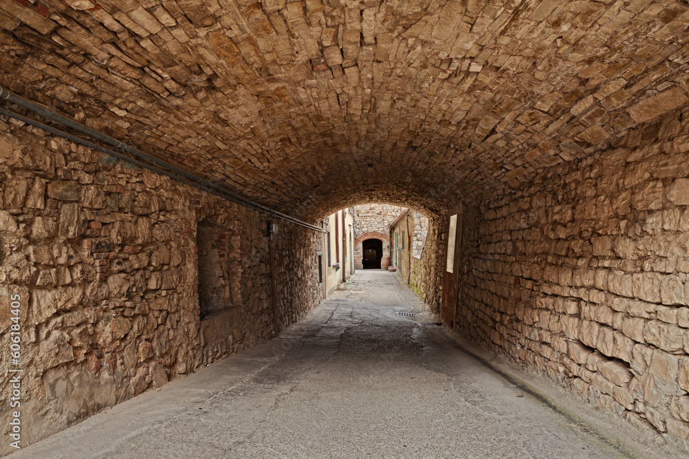 Radda in Chianti, Siena, Tuscny, Italy: ancient alley with underpass in the old town of the picturesque Tuscan village Radda in Chianti, Siena, Tuscny, Italy: ancient alley with underpass in the old town of the picturesque Tuscan village