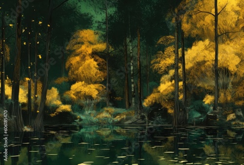 A view of a lake in the forest Generative Ai