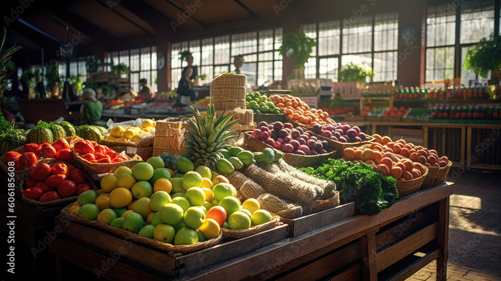 Fresh fruits at a market. Generative AI