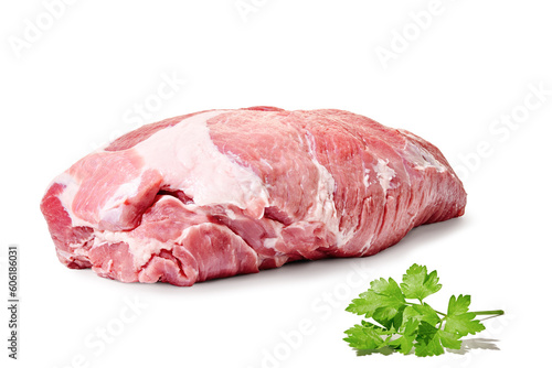 Fresh raw pork neck isolated on white background