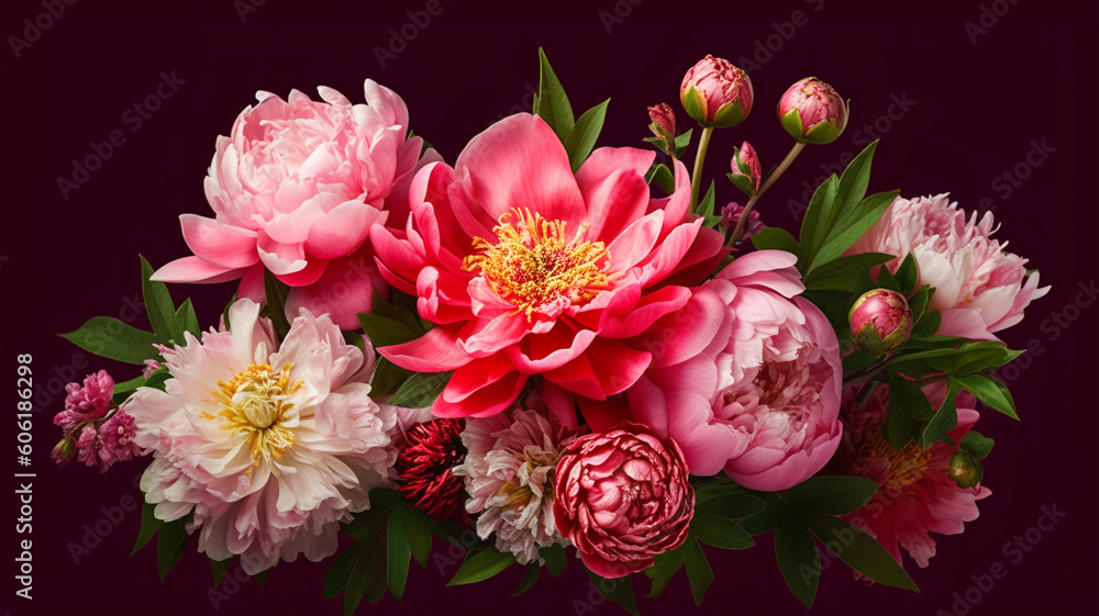 Obraz premium Image with flowers, bouquet of flowers, botanical concept, greeting card, Generated AI
