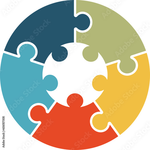 Infographic Pie Flow Chart Jigsaw Cycle Diagram 5 Sections