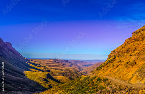Greenery in Sani pass under blue sky near Lesotho South Africa b photo