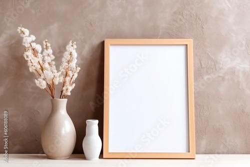 Frame mock up in living room. Scandinavian interior. Generative ai