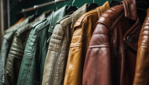 Leather jackets in a row at boutique generated by AI