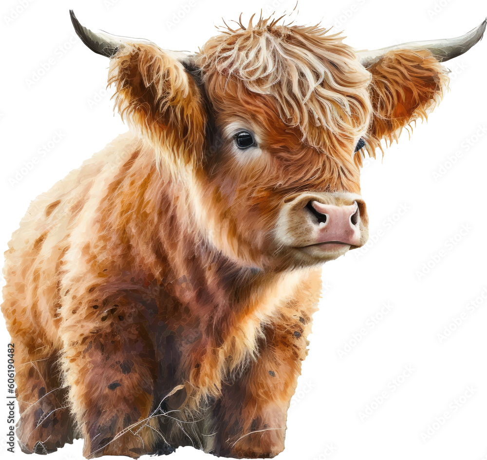 baby highland cow watercolor illustration isolated on white baby highland cow watercolor illustration isolated on white