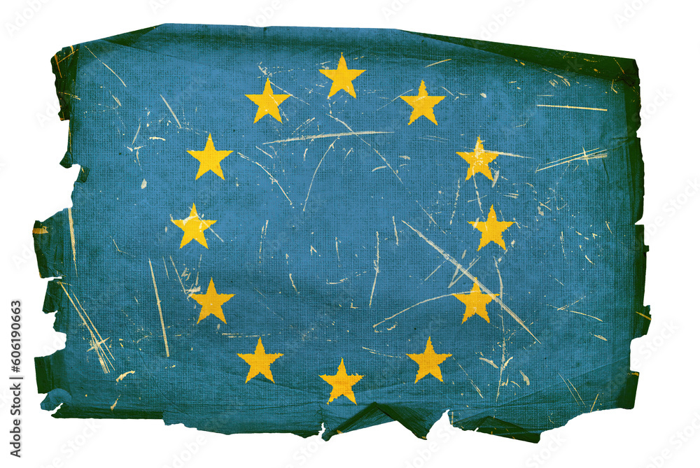 Fotografie Europe Flag old, isolated on white background.