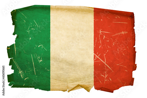 Photography Italy Flag old, isolated on white background.