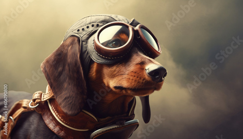 Obraz na plátne Aviator dachshund created with Generative AI technology