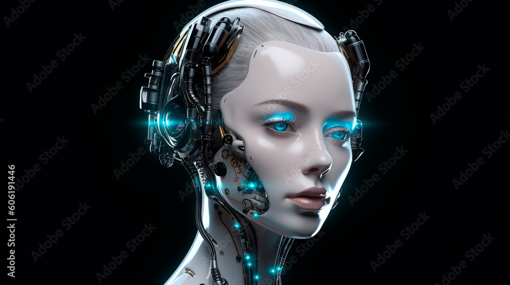 Female robot face, Artificial intelligence concept. Generative AI Female robot face, Artificial intelligence concept. Generative AI