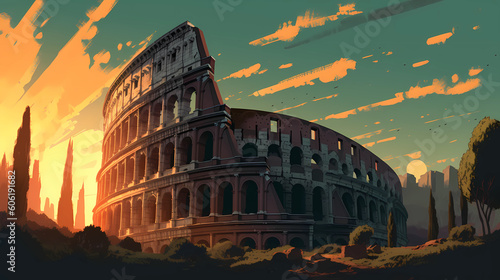 Illustration of beautiful view of Rome, Italy