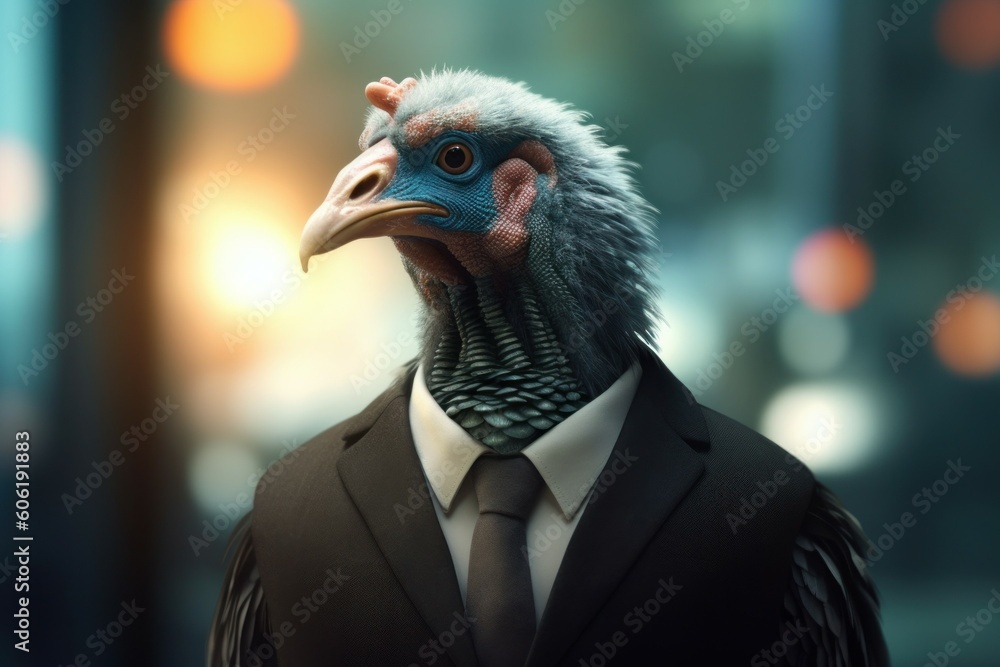 Anthropomorphic TURKEY dressed in a suit like a businessman. business concept. AI generated, human enhanced