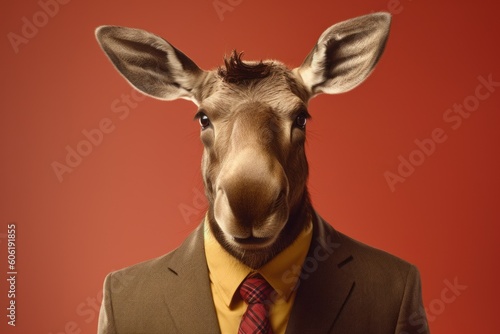 Anthropomorphic moose in a suit like a businessman. Business Concept. AI generated, human enhanced