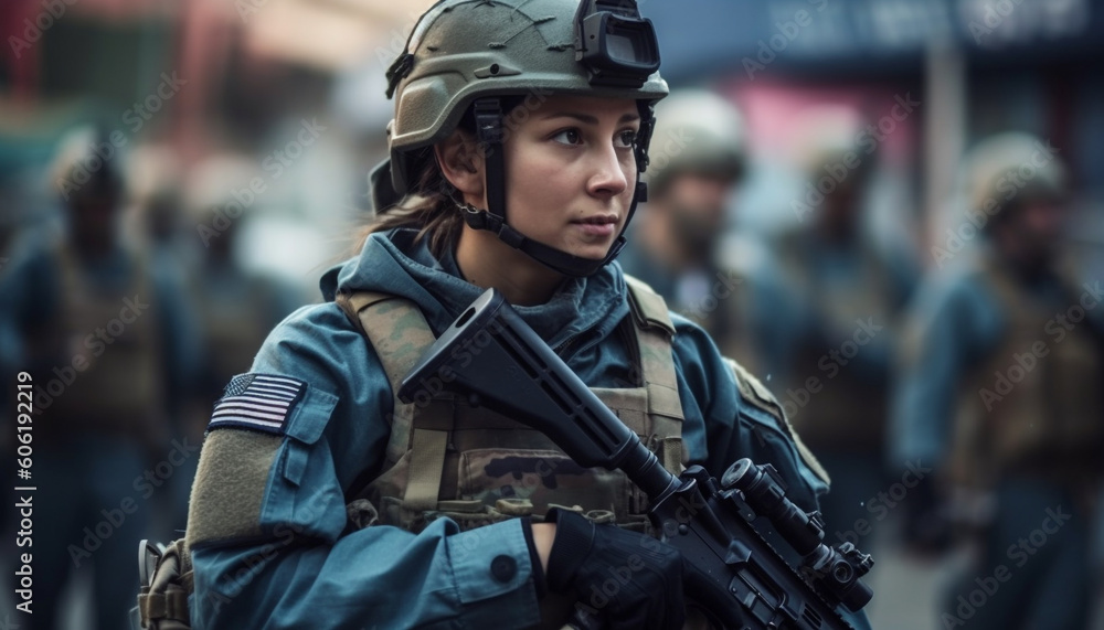 Army soldier aiming rifle with confidence outdoors generated by AI Army soldier aiming rifle with confidence outdoors generated by AI