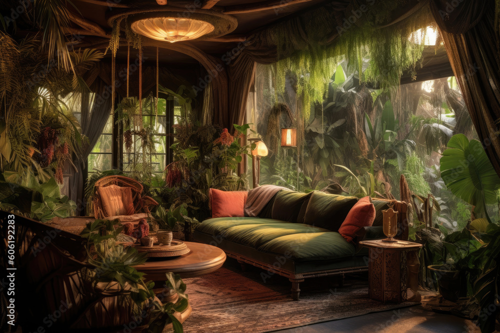living room in a tropical rain forest