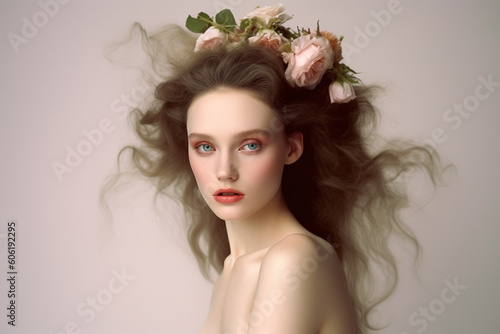 Beautiful young woman with floral wreath