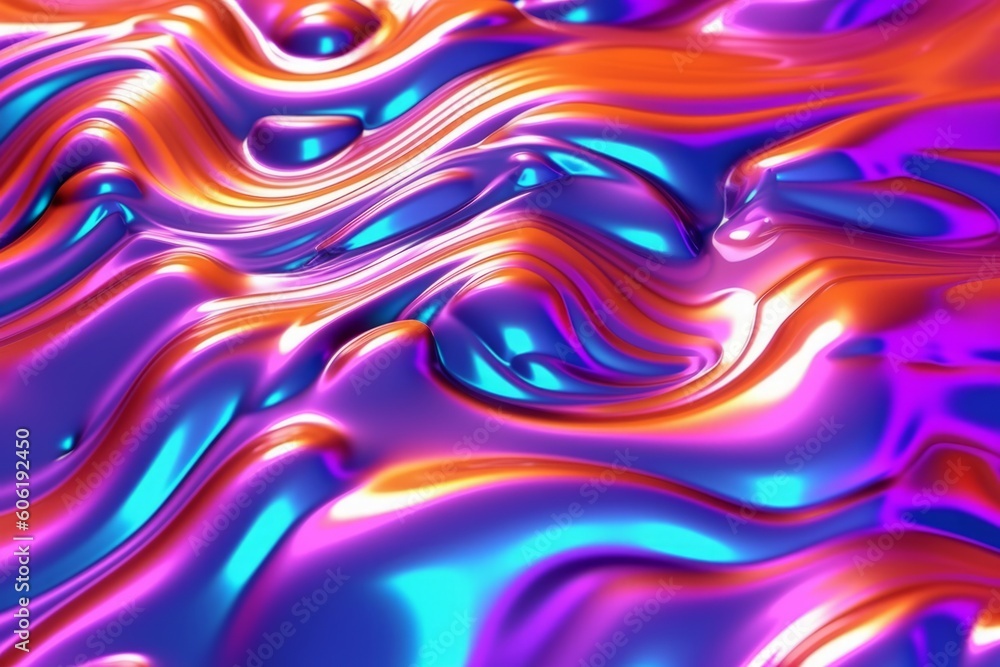 Iridescent liquid metal surface with ripples background. Backdrop for design. AI generated, human enhanced Iridescent liquid metal surface with ripples background. Backdrop for design. AI generated, human enhanced