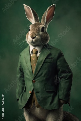 Anthropomorphic bunny dressed in a suit like a businessman. business concept. AI generated, human enhanced © top images