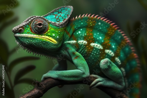 Beautiful green chameleon lizard family. A symbol of adaptation to change. AI generated, human enhanced © top images