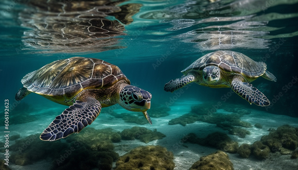 Fototapeta premium Swimming with endangered sea turtles in Maui generated by AI