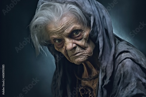 Old woman zombie or monster, horror concept. AI generated, human enhanced