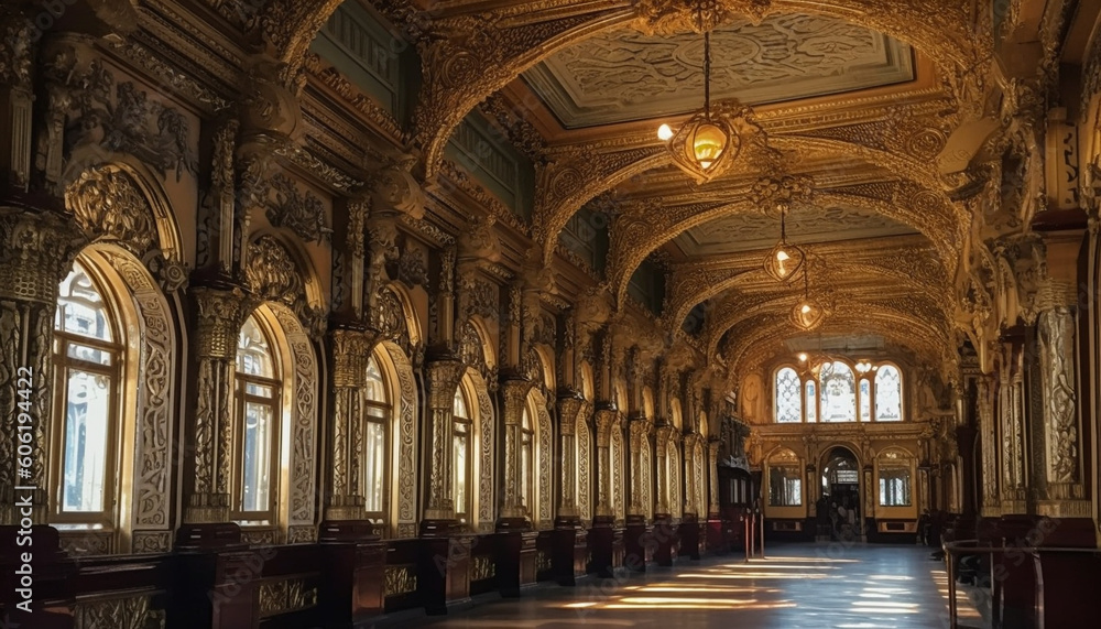 Fototapeta premium Majestic Gothic architecture inside famous Catholic basilica generated by AI