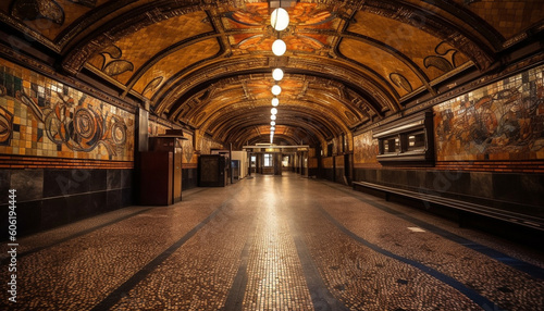 Dimly lit corridor in abandoned subway station generated by AI