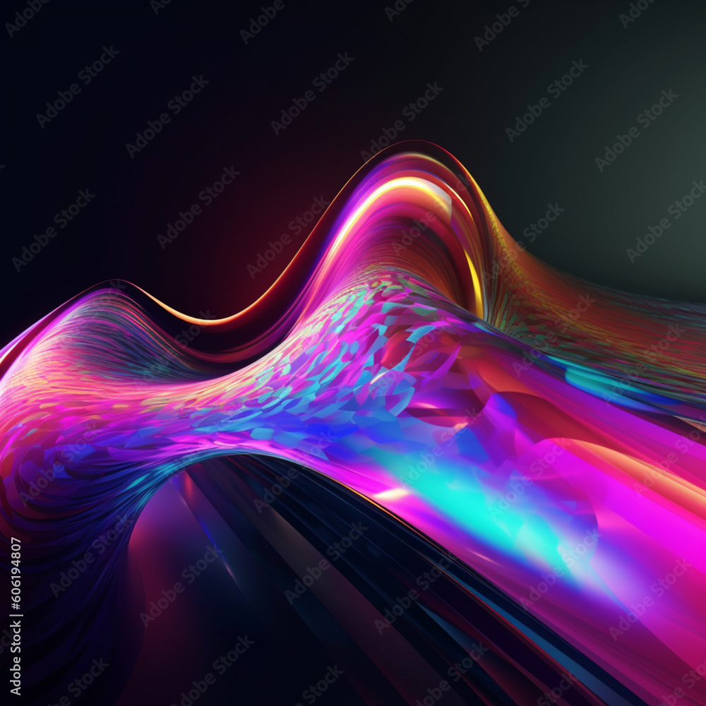 Abstract fluid 3d render holographic iridescent neon curved wave in ...