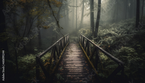 Mystery in the spooky autumn forest landscape generated by AI