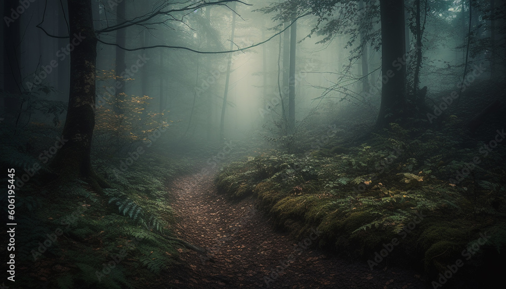 Mysterious forest path leads to spooky adventure generated by AI