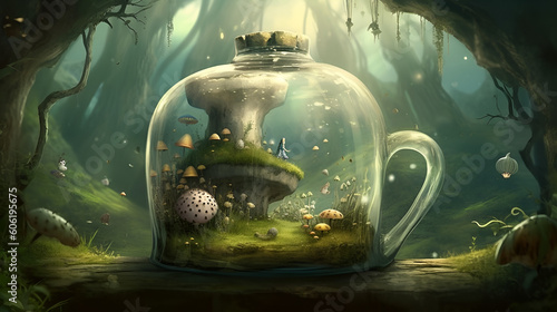AI Generative of the wonderland from the book alice in wonderland in a bottle