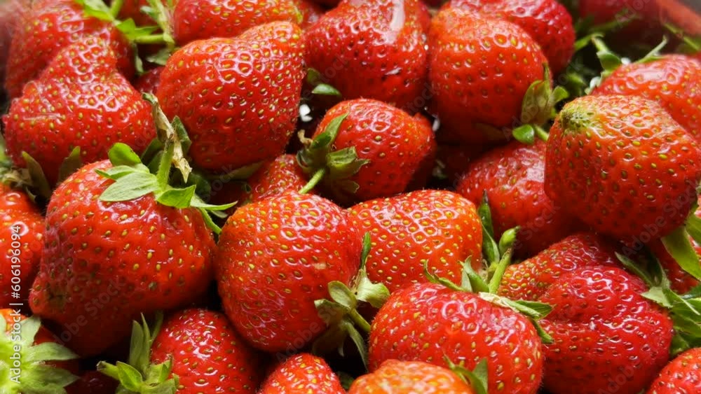 Fresh red strawberries, healthy vegan food closeup shot Fresh red strawberries, healthy vegan food closeup shot